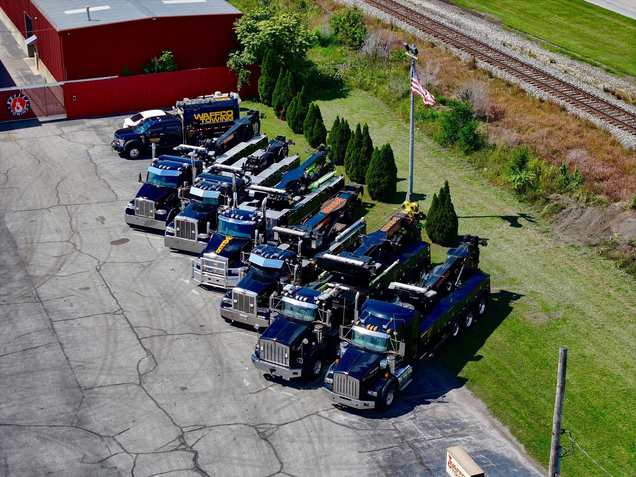 Waffco rotators and wreckers parked at the facility
